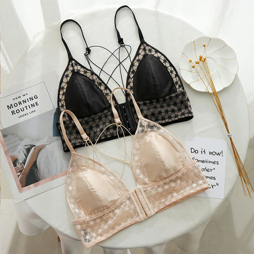 Confortable Lace Mulberry Silk Elegant Polka Dot Wireless Triangle Bra & Panty Sets [BRPY0027]