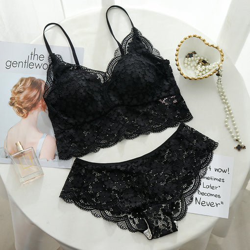 Minimizer Lace Mulberry Silk Elegant Wireless Tank Top Bra & Panty Sets [BRPY0029]