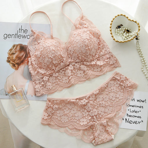 Minimizer Lace Mulberry Silk Elegant Wireless Tank Top Bra & Panty Sets [BRPY0029]
