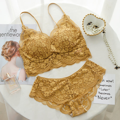 Minimizer Lace Mulberry Silk Elegant Wireless Tank Top Bra & Panty Sets [BRPY0029]