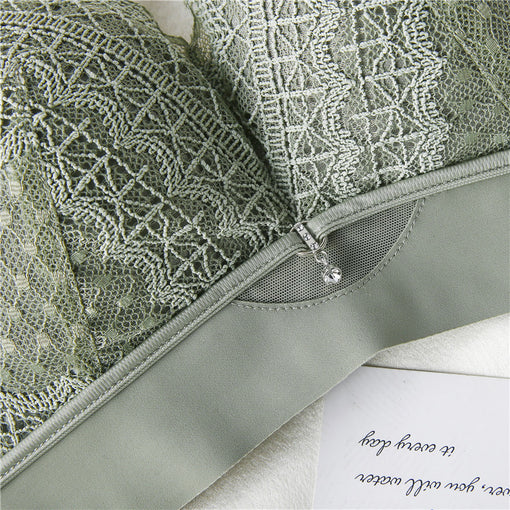 Comfortable Seamless Gathering Elegant Lace Mulberry Silk 3/4 Cup Wireless Underwear Bras & Bralettes [GDBR0033]