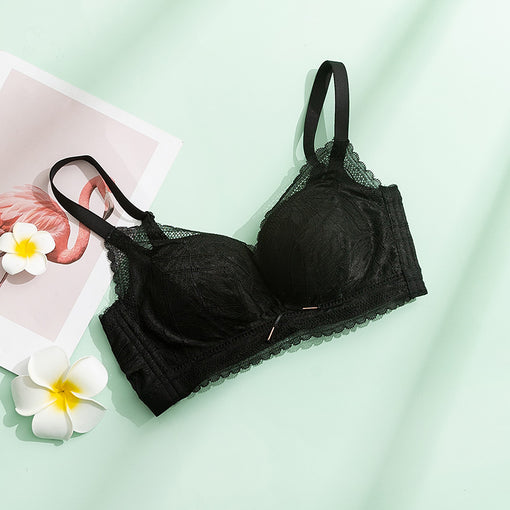 Comfortable Gathering Minimizer Breathable Push Up Elegant Lace Mulberry Silk 3/4 Cup Wireless Underwear Bras & Bralettes [GDBR0035]