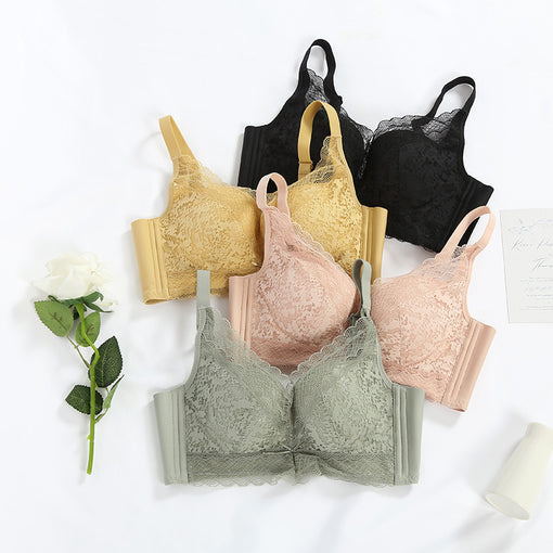 Gathering Elegant Lace Mulberry Silk Bow 3/4 Cup Wireless Underwear Bras & Bralettes [GDBR0051]