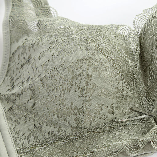 Gathering Elegant Lace Mulberry Silk Bow 3/4 Cup Wireless Underwear Bras & Bralettes [GDBR0051]