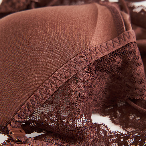 Gathering Sexy Lace Mulberry Silk Front Closure Double Straps Triangle Wireless Underwear Bras & Bralettes [GDBR0055]