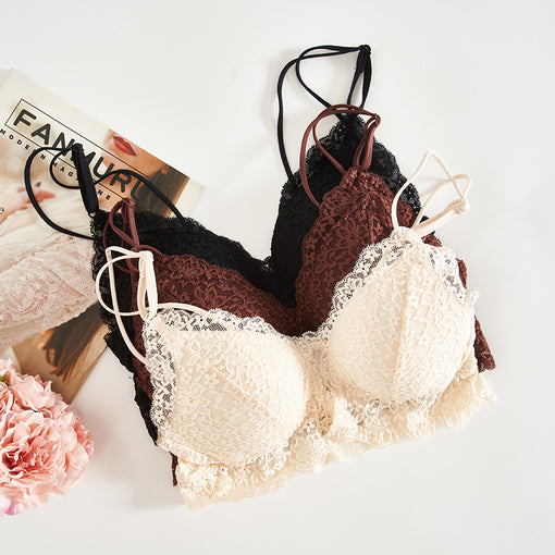 Gathering Sexy Lace Mulberry Silk Front Closure Double Straps Triangle Wireless Underwear Bras & Bralettes [GDBR0055]