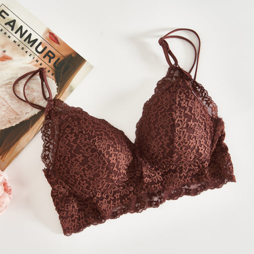 Gathering Sexy Lace Mulberry Silk Front Closure Double Straps Triangle Wireless Underwear Bras & Bralettes [GDBR0055]