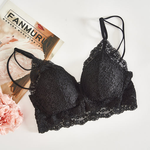 Gathering Sexy Lace Mulberry Silk Front Closure Double Straps Triangle Wireless Underwear Bras & Bralettes [GDBR0055]