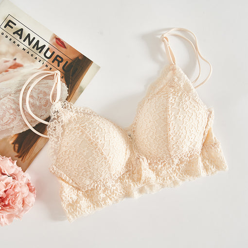 Gathering Sexy Lace Mulberry Silk Front Closure Double Straps Triangle Wireless Underwear Bras & Bralettes [GDBR0055]