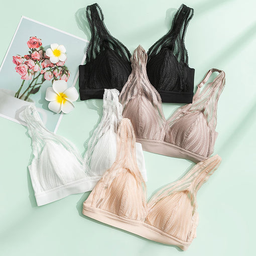 Minimizer Comfortable Sexy Lace Mulberry Silk Triangle Wireless Underwear Bras & Bralettes [GDBR0056]