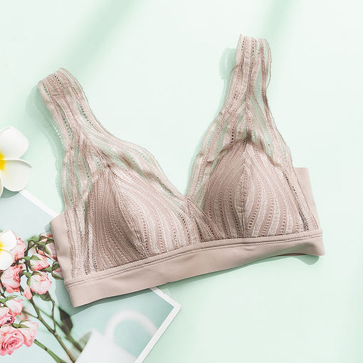 Minimizer Comfortable Sexy Lace Mulberry Silk Triangle Wireless Underwear Bras & Bralettes [GDBR0056]