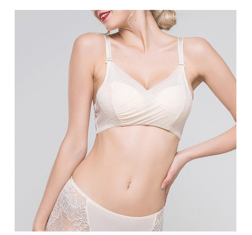 Gathering Breathable Sexy Lace Mulberry Silk Full Cup Wireless Underwear Bras & Bralettes [GDBR0069]