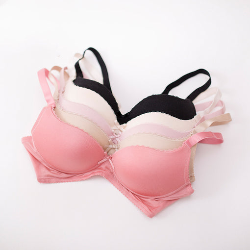 Gathering Seamless Simple Mulberry Silk Bow 1/2 Cup Wireless Underwear Bras & Bralettes [GDBR0071]
