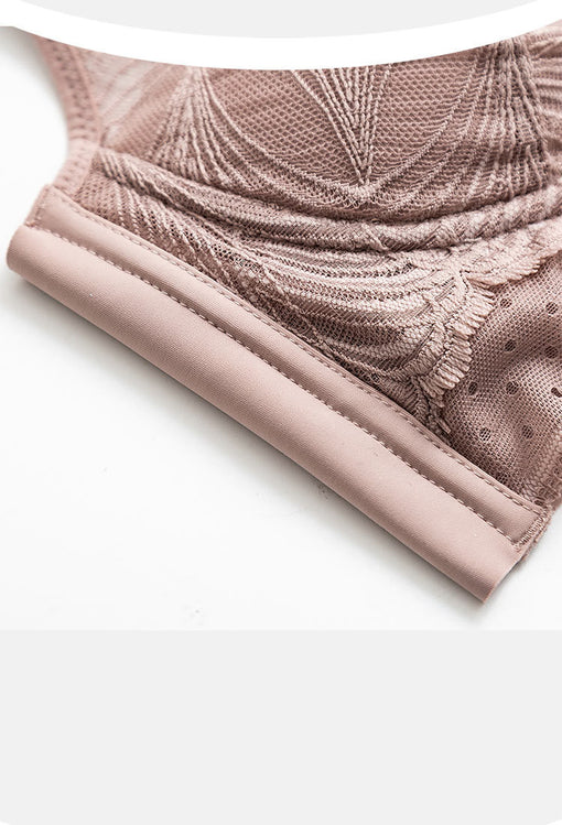 Minimizer Gathering Sexy Lace Mulberry Silk Bow Longline 3/4 Cup Wireless Underwear Bras & Bralettes [GDBR0078]