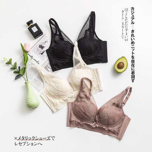 Minimizer Gathering Sexy Lace Mulberry Silk Bow Longline 3/4 Cup Wireless Underwear Bras & Bralettes [GDBR0078]