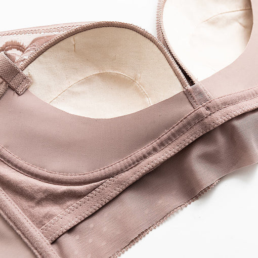 Minimizer Gathering Sexy Lace Mulberry Silk Bow Longline 3/4 Cup Wireless Underwear Bras & Bralettes [GDBR0078]