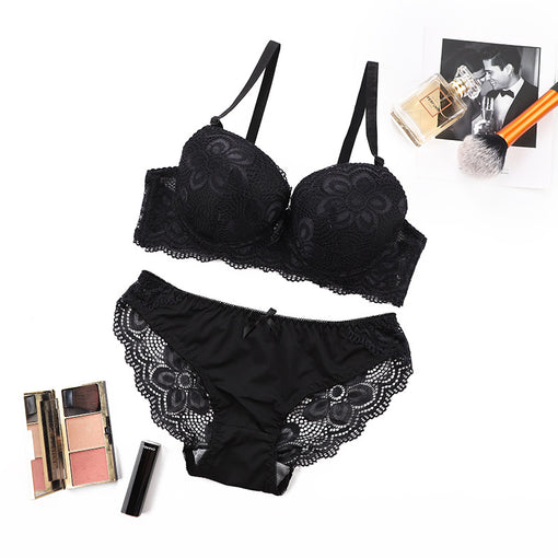 Gathering Lace,Bow Sexy Underwire 3/4 Cup Bra & Panty Sets [BRPY0032]