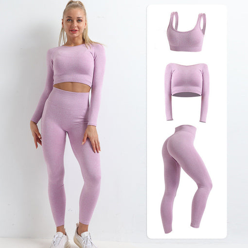 3pcs Lift Butt High Stretch Yoga Sports Set Sports Bra Long Sleeves Leggings [GTYG0017]