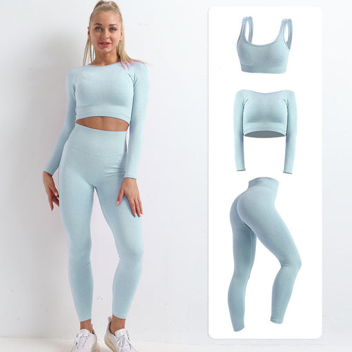 3pcs Lift Butt High Stretch Yoga Sports Set Sports Bra Long Sleeves Leggings [GTYG0017]
