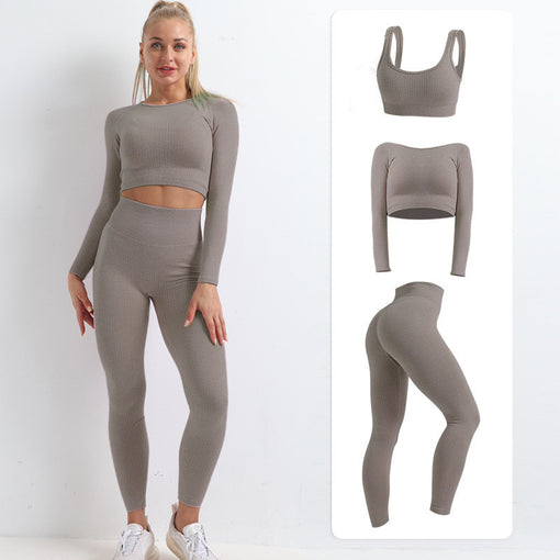 3pcs Lift Butt High Stretch Yoga Sports Set Sports Bra Long Sleeves Leggings [GTYG0017]