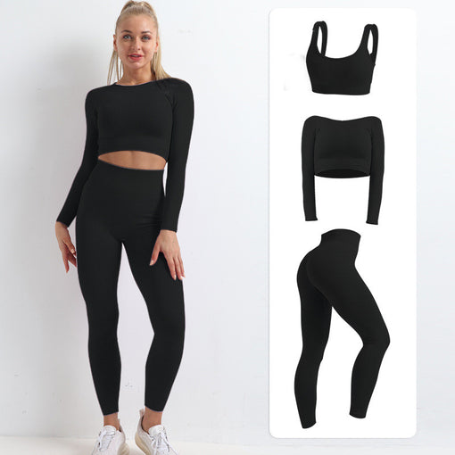 3pcs Lift Butt High Stretch Yoga Sports Set Sports Bra Long Sleeves Leggings [GTYG0017]