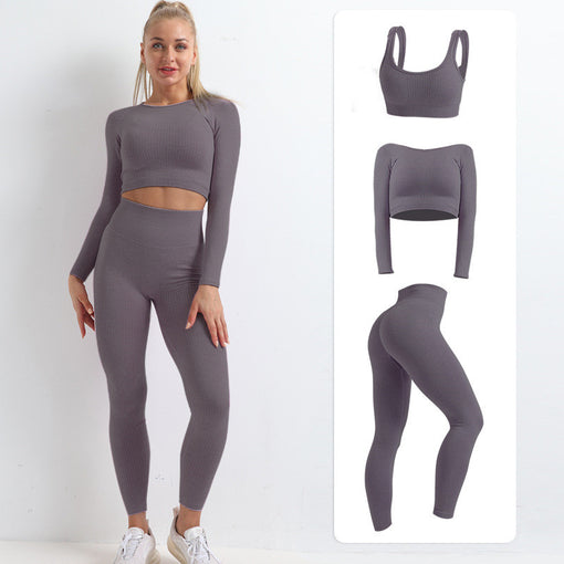 3pcs Lift Butt High Stretch Yoga Sports Set Sports Bra Long Sleeves Leggings [GTYG0017]