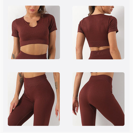 2pcs Seamless Lift Butt Yoga Sports Set Short Sleeves Leggings [GTYG0021]