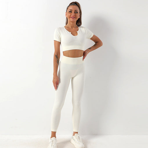 2pcs Seamless Lift Butt Yoga Sports Set Short Sleeves Leggings [GTYG0021]