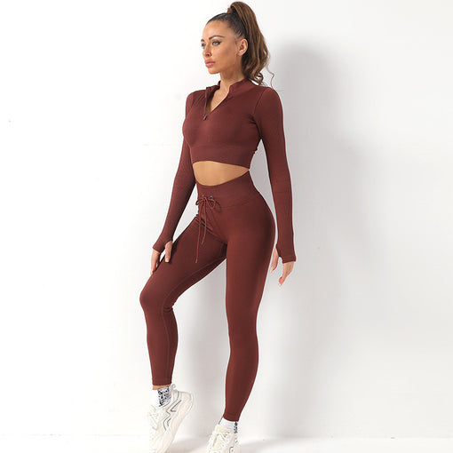 2pcs Seamless Lift Butt Yoga Sports Set Long Sleeves Leggings [GTYG0024]