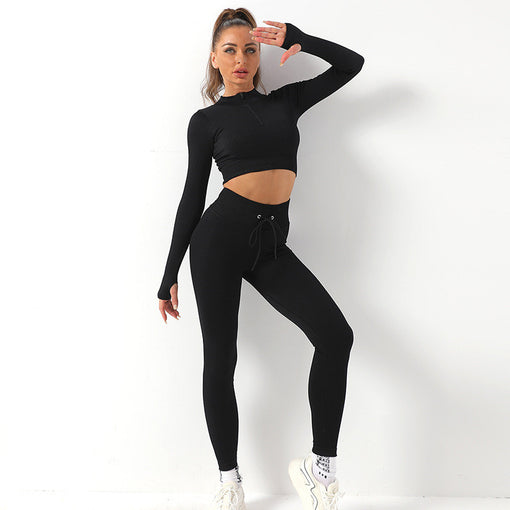 2pcs Seamless Lift Butt Yoga Sports Set Long Sleeves Leggings [GTYG0024]