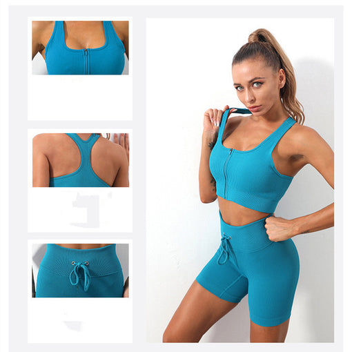 2pcs Seamless Anti-Vibration Yoga Sports Set Racer Back Shorts [GTYG0027]