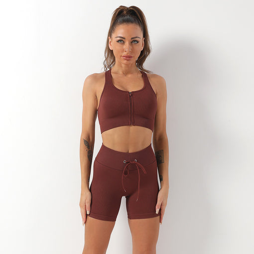 2pcs Seamless Anti-Vibration Yoga Sports Set Racer Back Shorts [GTYG0027]