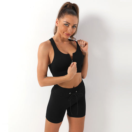 2pcs Seamless Anti-Vibration Yoga Sports Set Racer Back Shorts [GTYG0027]