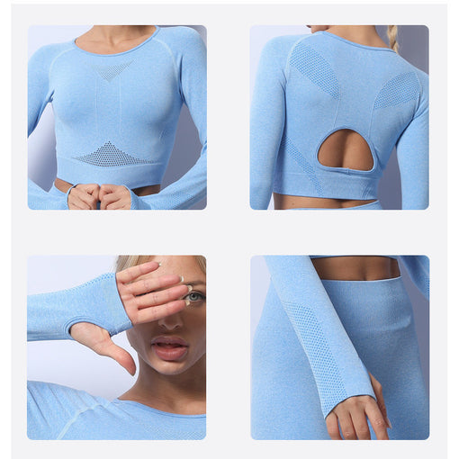 2pcs Seamless Quick-Drying Yoga Sports Set Long Sleeves Leggings [GTYG0029]