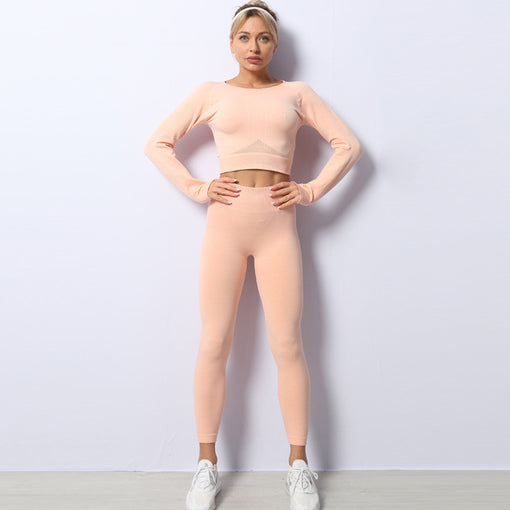 2pcs Seamless Quick-Drying Yoga Sports Set Long Sleeves Leggings [GTYG0029]