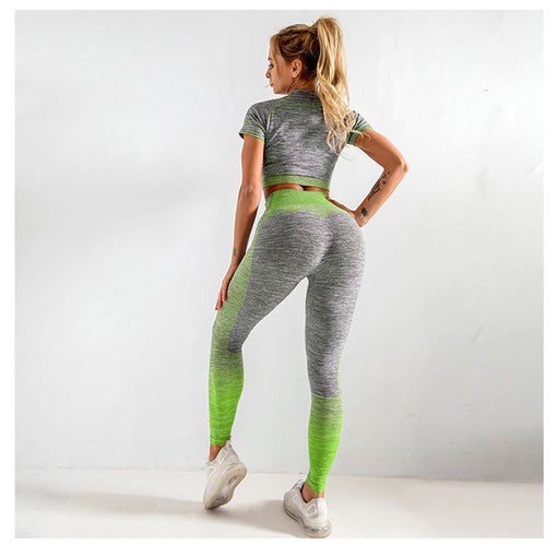 2pcs Seamless Yoga Sports Set Short Sleeves Leggings [GTYG0030]
