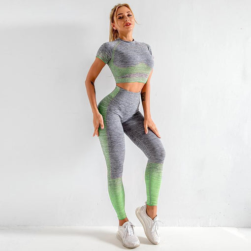 2pcs Seamless Yoga Sports Set Short Sleeves Leggings [GTYG0030]