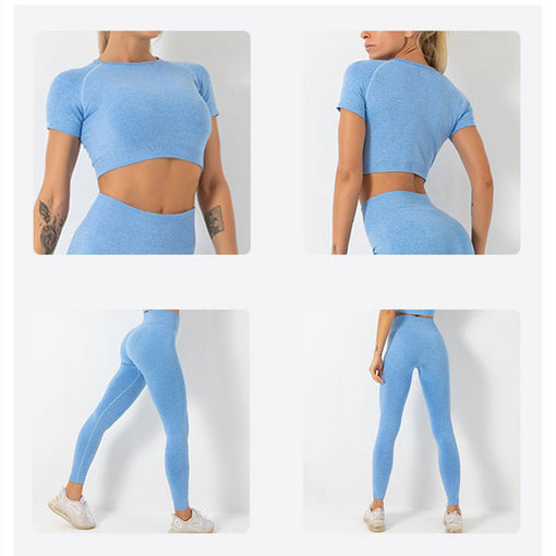 2pcs Seamless Lift Butt Quick-Drying Yoga Sports Set Short Sleeves Leggings [GTYG0035]