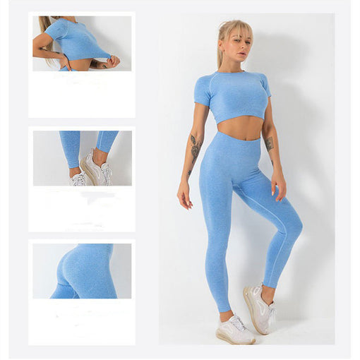 2pcs Seamless Lift Butt Quick-Drying Yoga Sports Set Short Sleeves Leggings [GTYG0035]
