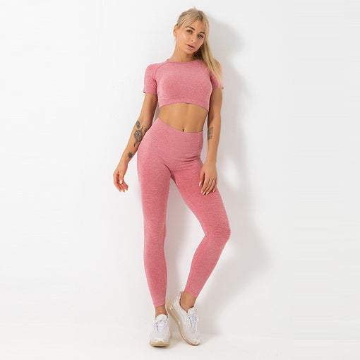 2pcs Seamless Lift Butt Quick-Drying Yoga Sports Set Short Sleeves Leggings [GTYG0035]