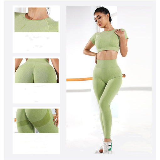 2pcs Seamless Lift Butt Quick-Drying Yoga Sports Set Short Sleeves Leggings [GTYG0037]