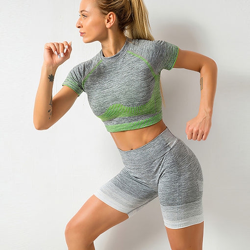 2pcs Seamless Yoga Sports Set Racer Back Shorts [GTYG0041]