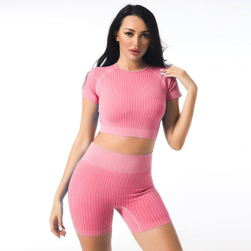 2pcs Lift Butt Quick-Drying Yoga Sports Set Short Sleeves Shorts [GTYG0044]