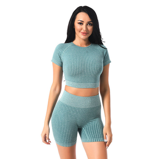 2pcs Lift Butt Quick-Drying Yoga Sports Set Short Sleeves Shorts [GTYG0044]