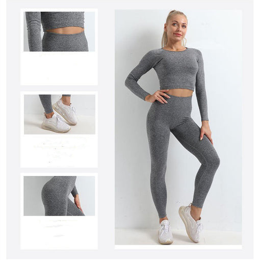2pcs Lift Butt Quick-Drying Yoga Sports Set Long Sleeves Leggings [GTYG0045]