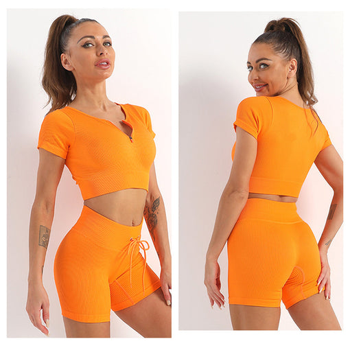 2pcs Lift Butt Yoga Sports Set Short Sleeves Shorts [GTYG0046]