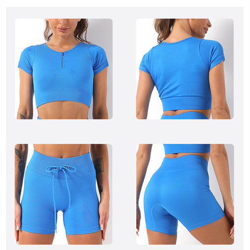 2pcs Lift Butt Yoga Sports Set Short Sleeves Shorts [GTYG0046]