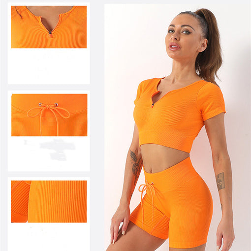 2pcs Lift Butt Yoga Sports Set Short Sleeves Shorts [GTYG0046]