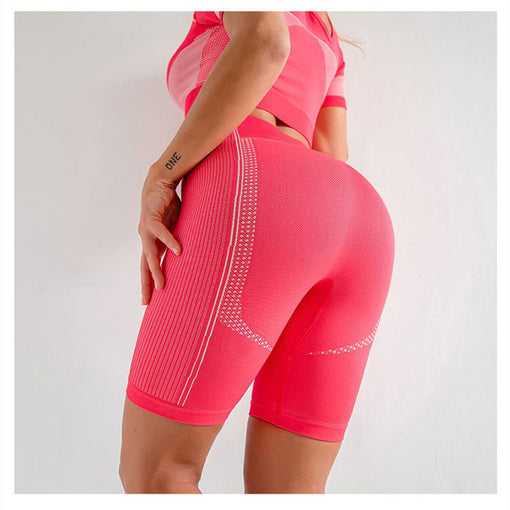 2pcs Seamless Lift Butt Breathable Yoga Sports Set Short Sleeves Shorts [GTYG0052]