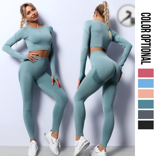 2pcs Seamless Yoga Sports Set Long Sleeves Leggings [GTYG0053]